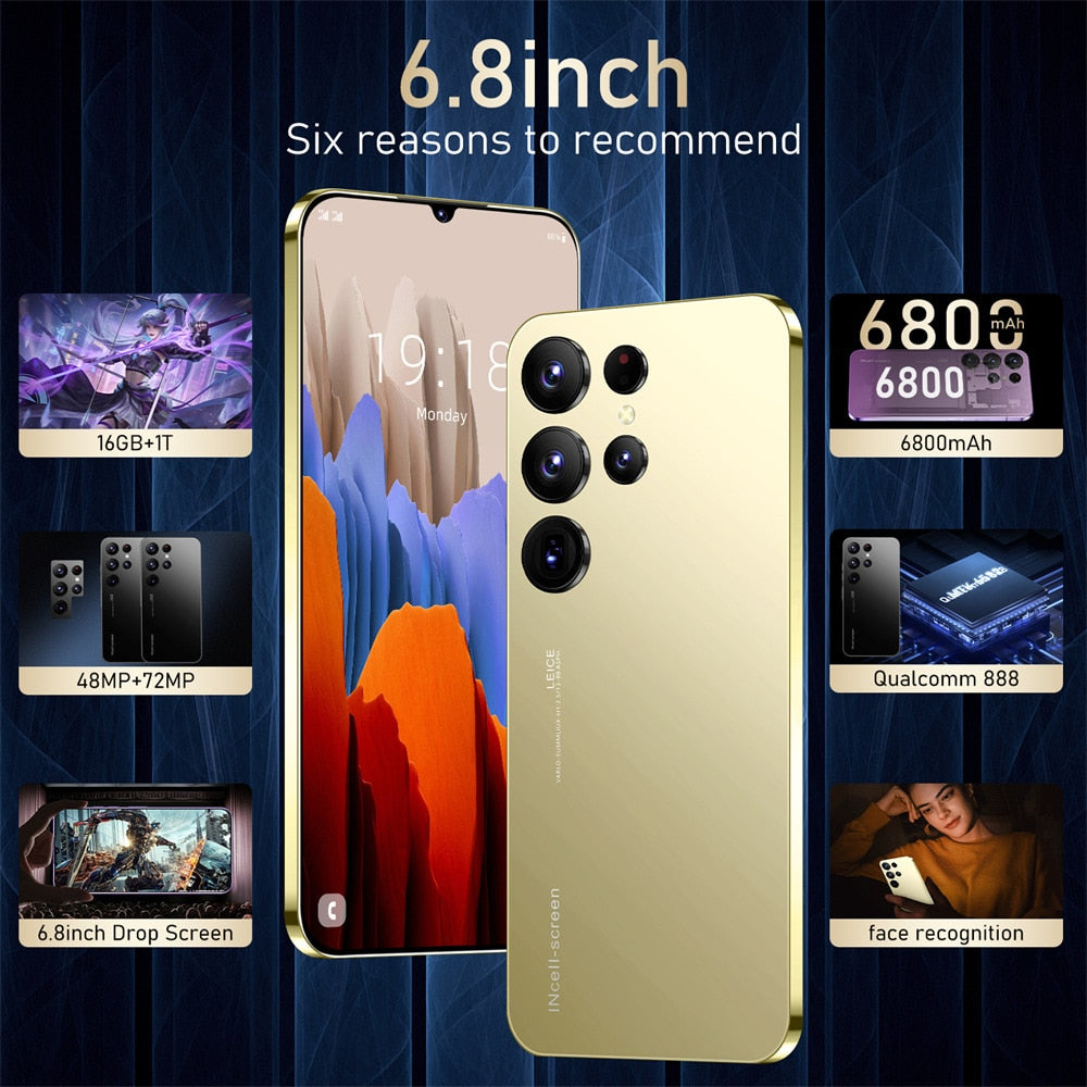 New S23 Ultra 5G Smartphone 6.8 inch Full Screen 5G 16TB+1TB 6800mAh Mobile Phones Global Version 72MP HD