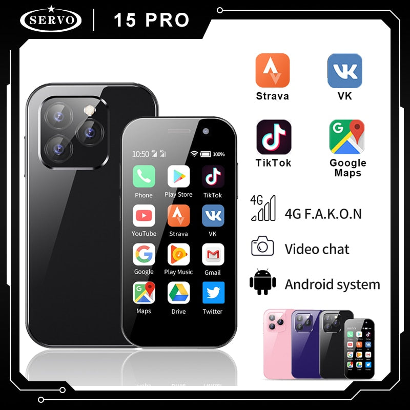 SERVO 15 Pro, Small Smartphone Android 9.0, Network 4G LTE, 2GB+16GB Quad-Core, 2000mAh,OTG, 3.0" HD+, Mini Mobile Phones Global