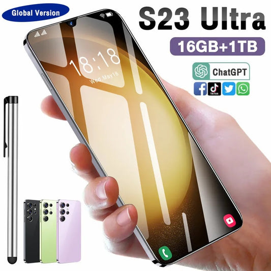 S23 Ultra Brand New Android Smartphone 6.8 Inch 16GB+1TB HD Full Screen Face ID Mobile Phone Global Version 3G 4G 5G Cell Phone