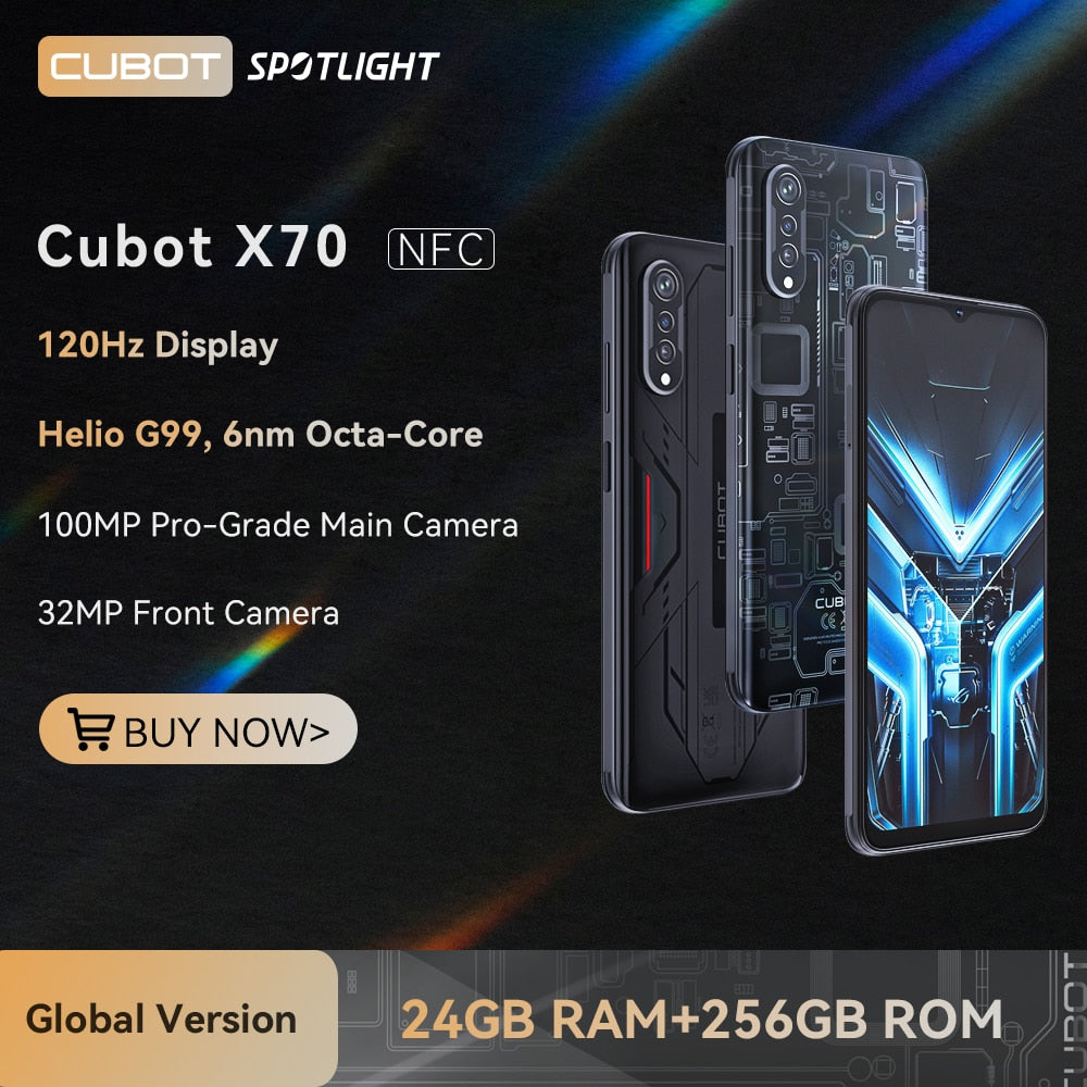 Cubot X70, Smartphone Android 13, Helio G99, Octa-Core, 120Hz 6.583 Inch Screen, 24GB RAM(12+12GB), 256GB ROM, 100MP Camera, NFC